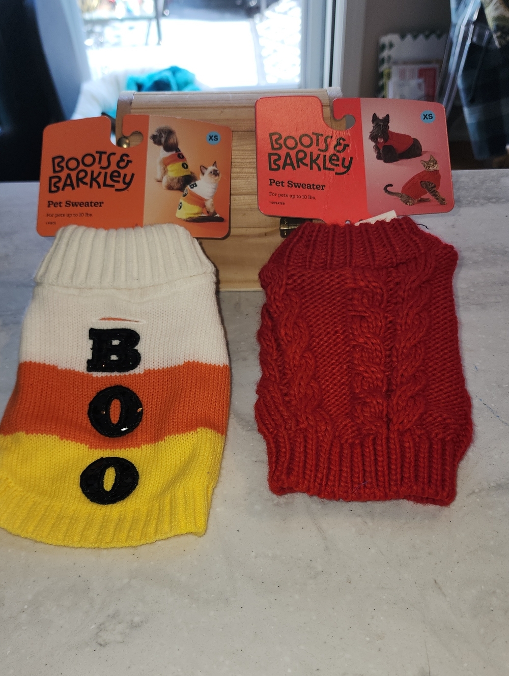 Boots & Barkley Candy Corn Stripe & Red Cable Knit Pet Sweaters